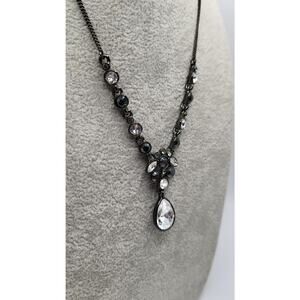 Givenchy Black Crystal Rhinestone Necklace Teardrop Pendant